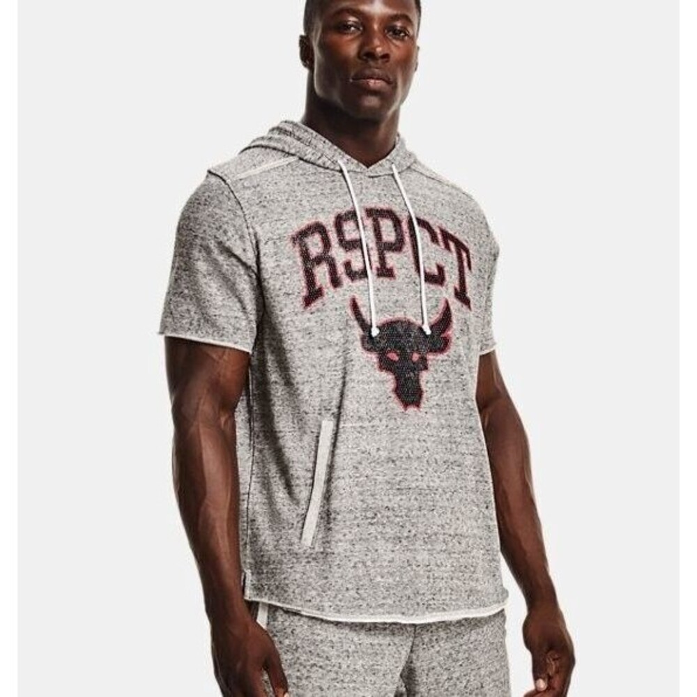 Under Armour Project Rock Men’s Short Sleeve Hoodie Grey Respect Size XL (A1)